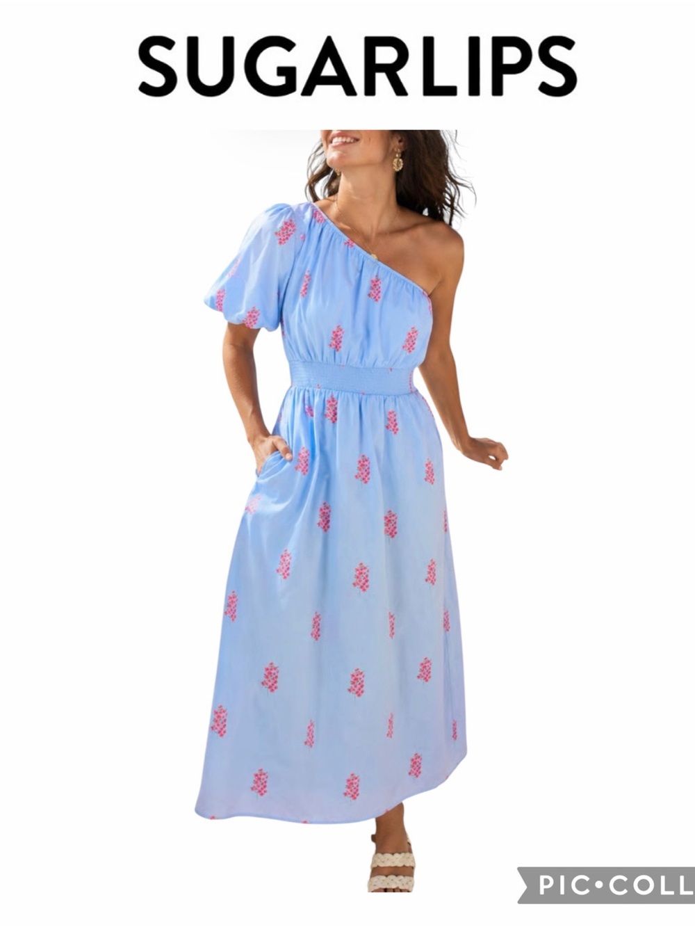 Sugarlips gelato floral Bridgette one shoulder midi dress blue size S NWT $95